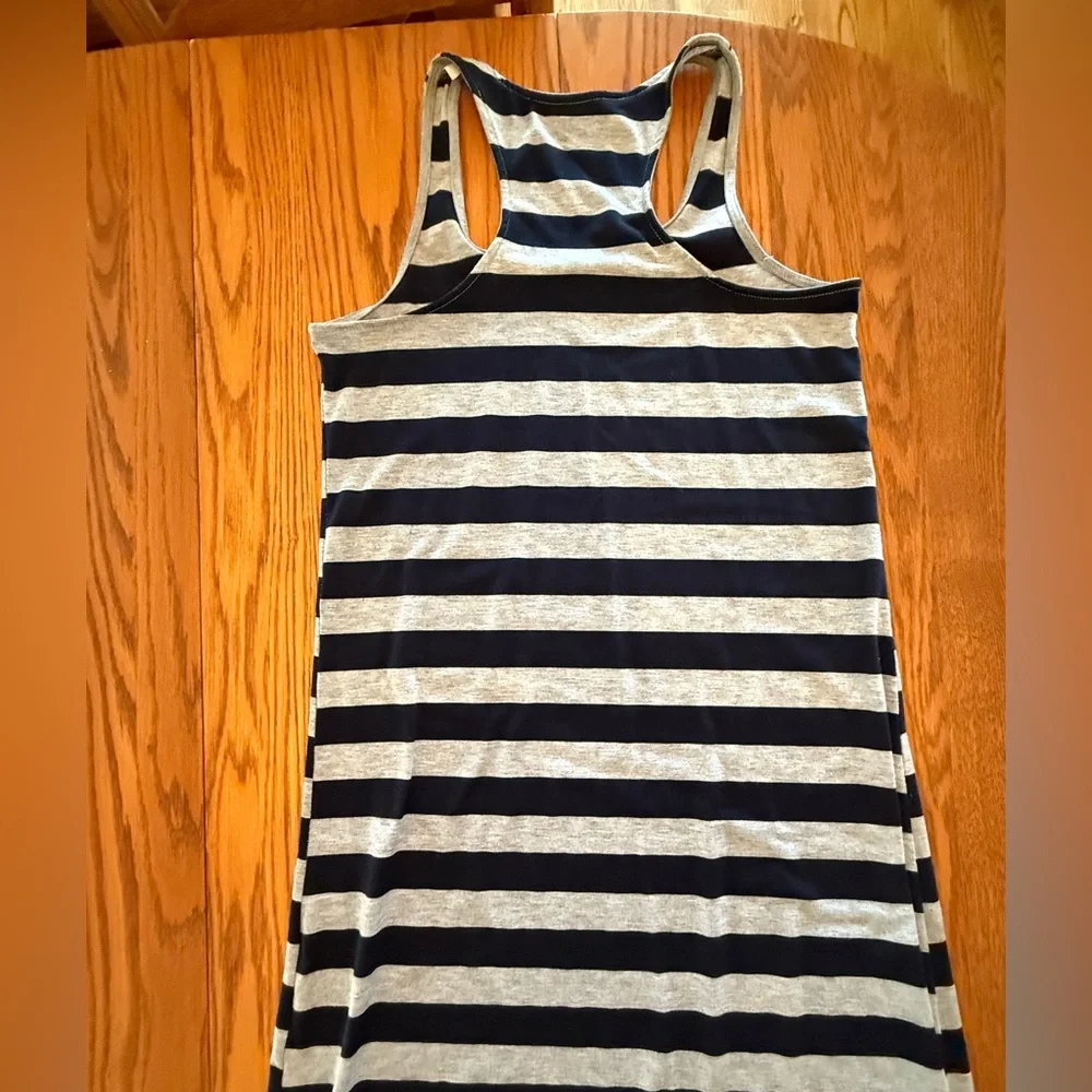 Navy Blue and Gray Striped Sleeveless Dress Ankle Length Casual Summer L - Picture 5 of 9